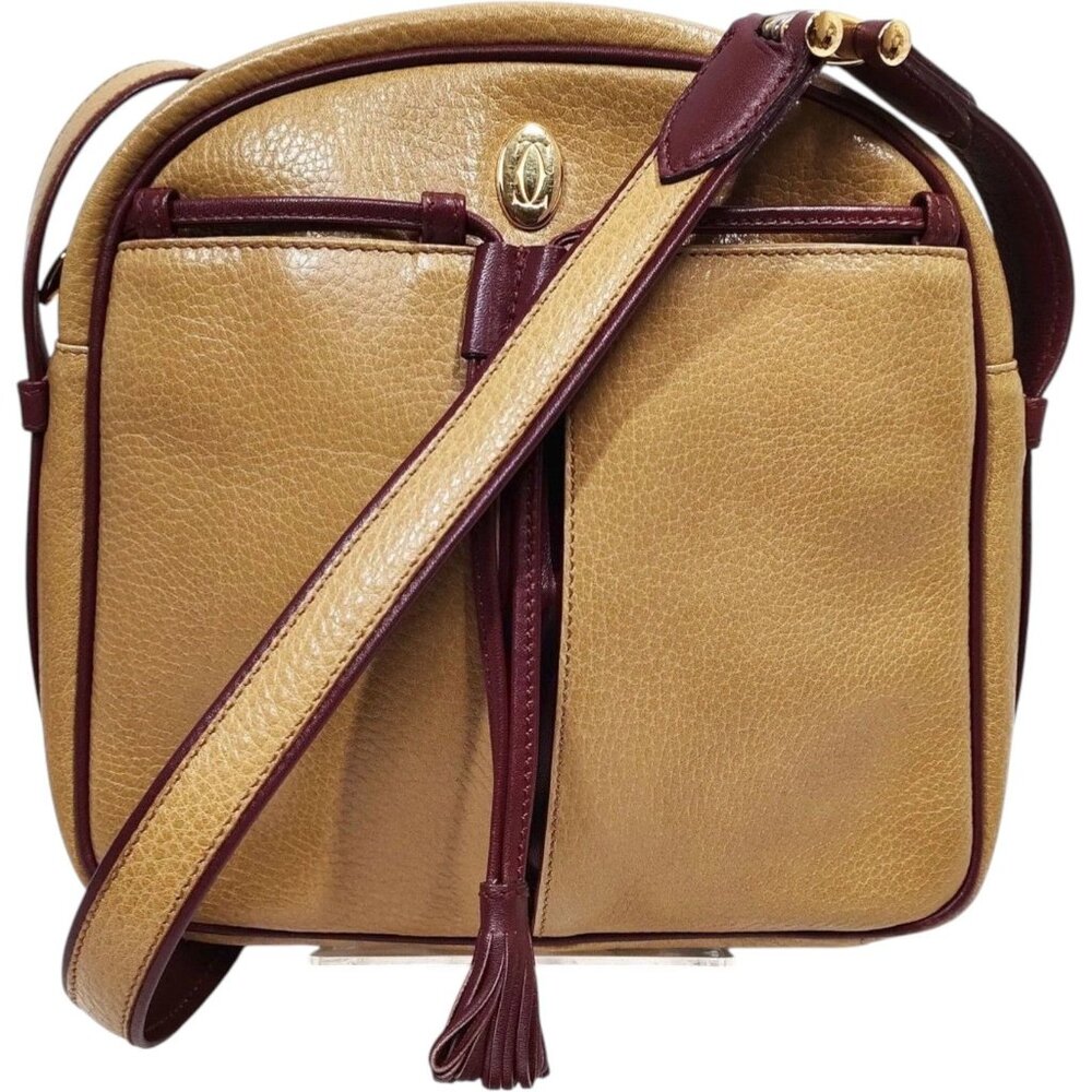 (L3) Cartier Crossbody Bag Beige Leather